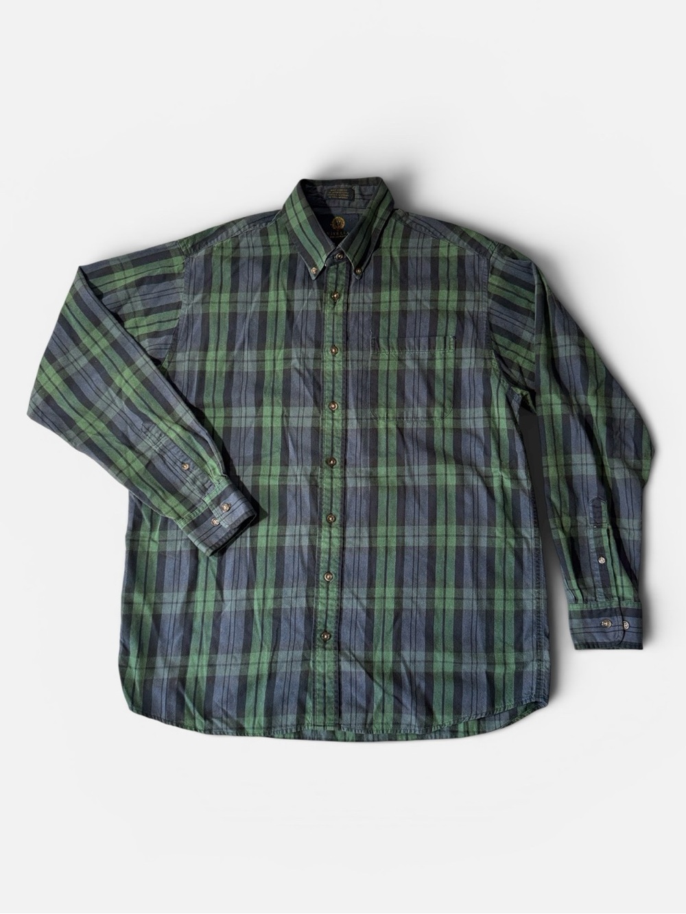 Viyella mens L Large green blue plaid 80/20 cotton wool button down shirt EUC